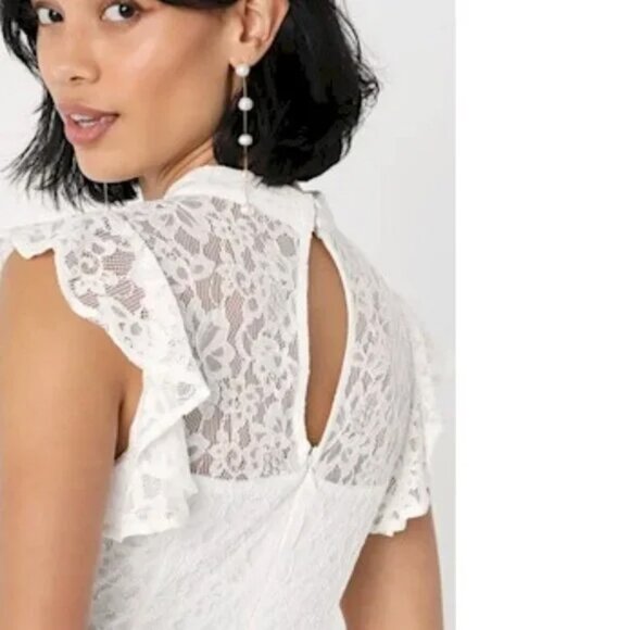 NWT Lulus Romantic Disposition White Lace Mock Neck Bodycon Mini Dress - Picture 4 of 5